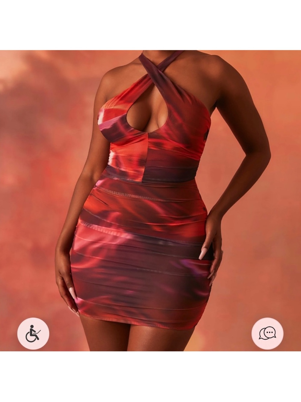 Oh Polly Red Multi-Tone Halter Cutout Bodycon Mini Dress